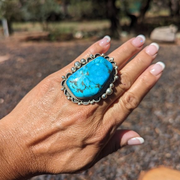 Navajo Native American Ring Women's Turquoise Sterling Silver NA Jewelry - Picture 7 of 10